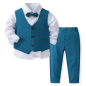 Preview: Total chic: Anzug-Set petrol-weiss mit Weste, Hemd, Fliege und Hose