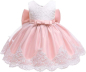 Preview: 5 Farben: Taufkleid, Ballkleidchen reich bestickt mit schicker Schleife und passendem Haarband