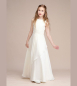 Preview: Sehr elegantes langes Kleid mit schönen Details, softweiss mit gerafftem Taillenband zum binden
