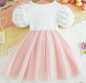 Preview: Perfekt für den ersten Geburtstag! Prinzessinnenkleidchen bicolor rosa-weiss mit Puffärmeln