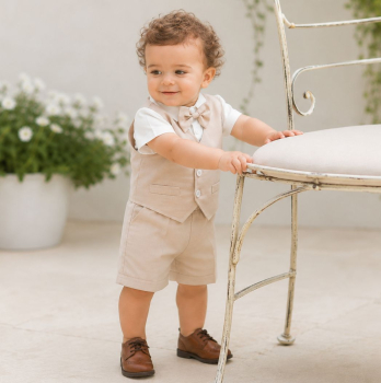 Baby Anzug-Set für den Sommer - elegant in beige-weiss