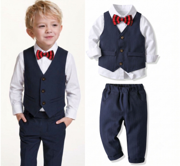Preview: Elegantes Anzug-Set für Boys: Navyblau mit weissem Hemd, 4-teilig