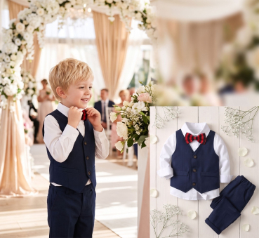 Elegantes Anzug-Set für Boys: Navyblau mit weissem Hemd, 4-teilig