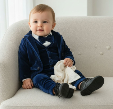 Preview: 2 Farben: Anzug Set 5-teilig für kleine Boys, Samt Look, dunkelgrün und navyblau