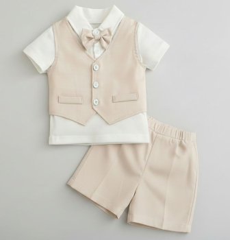 Preview: Baby Anzug-Set für den Sommer - elegant in beige-weiss