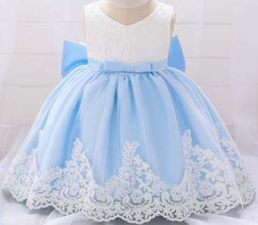 5 Farben: Taufkleid, Ballkleidchen reich bestickt mit schicker Schleife und passendem Haarband