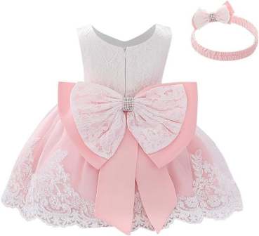 5 Farben: Taufkleid, Ballkleidchen reich bestickt mit schicker Schleife und passendem Haarband