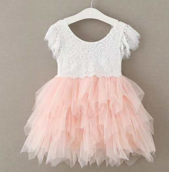 Süsses romantisches Sommerkleidchen für Babygirls bicolor mit Spitzen, pastell-apricot und offwhite