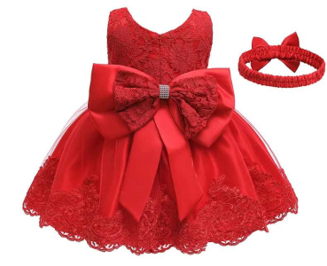 Wunderschönes rotes Ballkleidchen für Babygirls, mit Schleife und Haarband