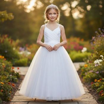 Elegantes weisses Kleid mit Plissé-Oberteil - perfekt für Kommunion, Hochzeit oder andere schöne Feste