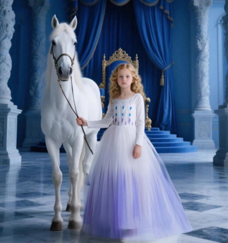 Traumkleid im Elsa Look, blau-weiss mit tollem Schleier