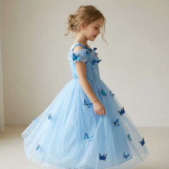 Preview: Blauer Traum - Cinderella oder Eiskönigin, wunderschönes, langes Prinzessinnenkleid