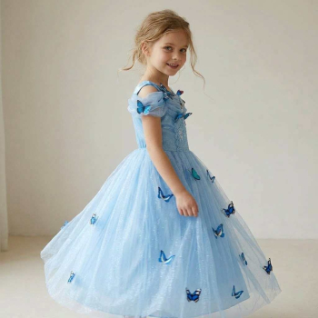 Preview: Blauer Traum - Cinderella oder Eiskönigin, wunderschönes, langes Prinzessinnenkleid