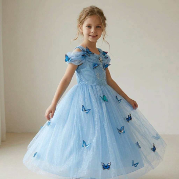 Blauer Traum - Cinderella oder Eiskönigin, wunderschönes, langes Prinzessinnenkleid