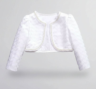 Preview: Elegantes Bolero-Jäckchen für Mädchen mit feiner Perlenbordüre