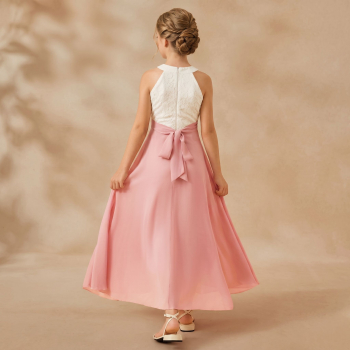 Preview: Festliches Mädchenkleid bicolor - wunderschön elfenbein-altrosa