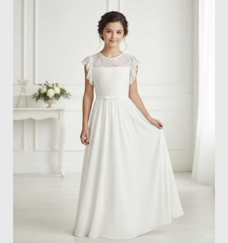 Preview: Zum verlieben: Langes Festkleid mit besonders schönen, feinen Ärmeln - weiss und elfenbein
