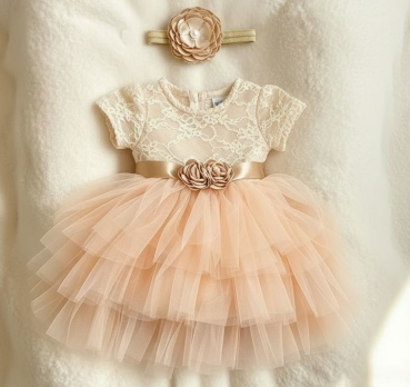 Preview: Kleidchen Set für neugeborene Baby-Mädchen, Champagner