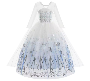 Glitzerkleid mit Schleppe inspiriert von Elsa - weiss-silber, bauschig und lang