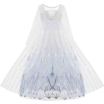 Preview: Glitzerkleid mit Schleppe inspiriert von Elsa - weiss-silber, bauschig und lang