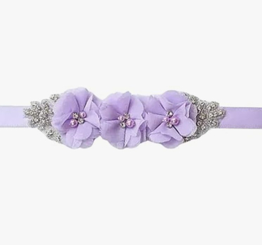 3 Farben: Zauberhaftes Satin Taillenband oder auch Haarband mit Blüten und Strasssteinchen