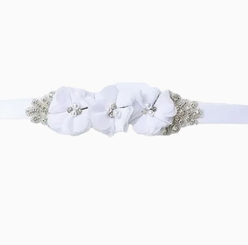 3 Farben: Zauberhaftes Satin Taillenband oder auch Haarband mit Blüten und Strasssteinchen