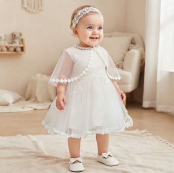 Taufkleid halblang, zweiteilig mit Schleier - traumhaft fein und stilsicher!
