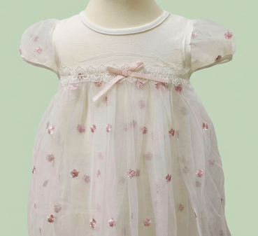 Preview: Pinkvanille-Eigendesign: Traumhaftes, langes, besticktes Kleidchen für kleine Mädchen, perfekt auch für die Taufe, weiss