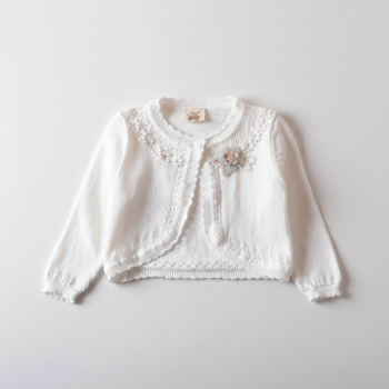 Preview: Ein Babyjäckchen wir früher! Süsser Bolero mit Blüten und Spitzen