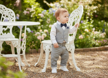 Pinkvanille-Collection: Stylishes Hellgrau-Weisses Anzug-Set, Eigenproduktion