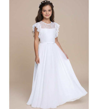Zum verlieben: Langes Festkleid mit besonders schönen, feinen Ärmeln - weiss und elfenbein