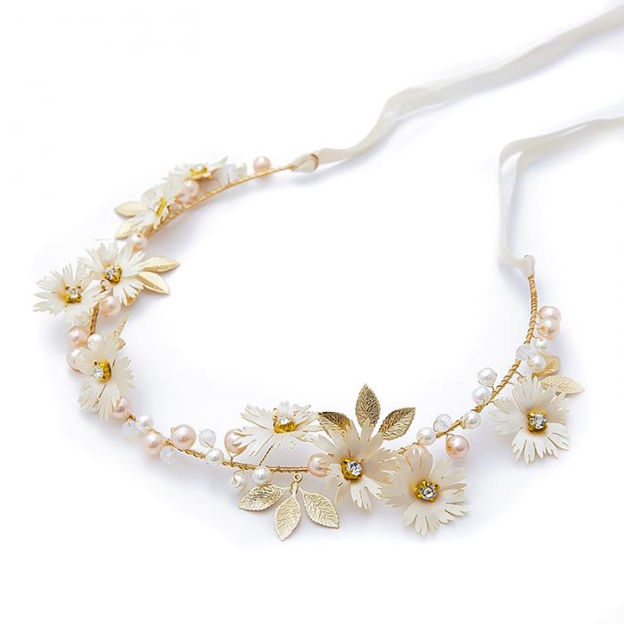 Blumen Stirnband Für Hochzeit – Weiße Blumenkrone Mit Verstellbaren Bändern Für Braut & Brautjungfer