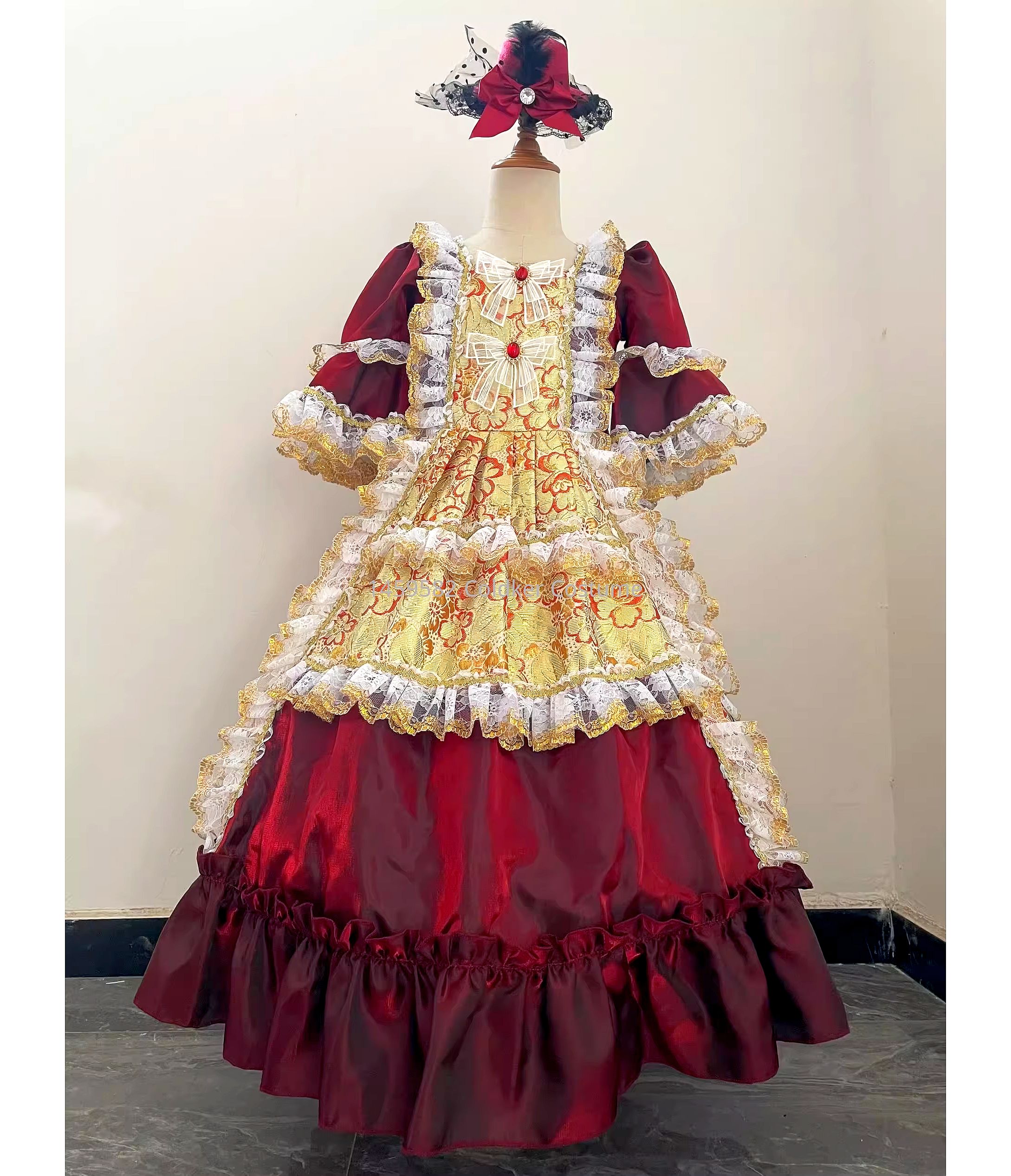DEGUISE TOI Mittelalter-Königinnen-Kostüm Für Mädchen – Rot-rosa Mit Gold (Größe 122/134)