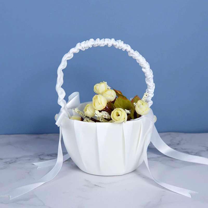 2-teiliger Blumenmädchen Korb - Romantischer Satin Korb Mit Schleife