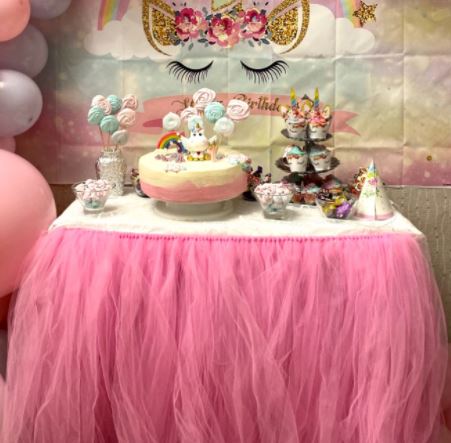 Baby Party,Candy Party,Candy Bar,Hochzeit HBBMAGIC DIY Tischrock Blau Tisch Tül 275*76CM Candy Tisch Tischdecke Tüll für Geburtstag Mädchen Dekoration 