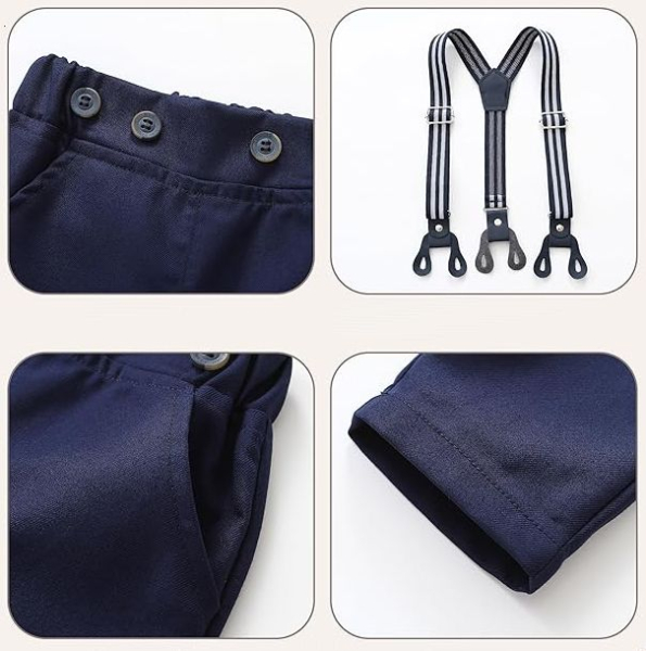 Elegant: Klassischer, stilsicherer Look mit Hosenträger und Beret in navyblau