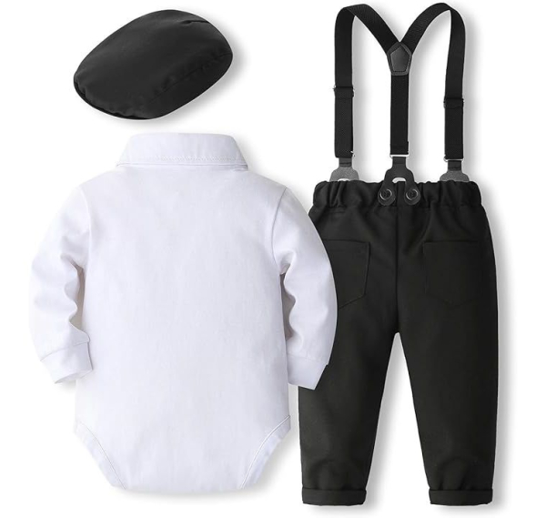 Elegant: Klassischer, stilsicherer Look mit Hosenträger und Beret in schwarz