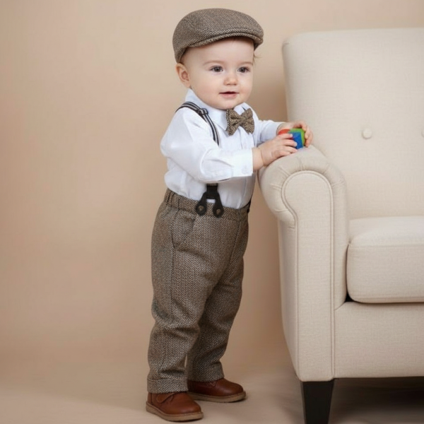 Pinkvanille Collection: Elegantes Anzug-Set für Baby Boys, klassisches Fischgrätemuster, 5-teilig - optional mit Weste