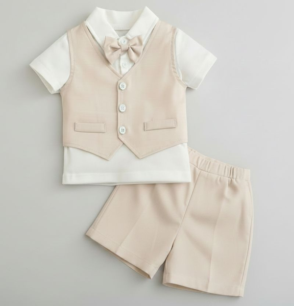 Baby Anzug-Set für den Sommer - elegant in beige-weiss