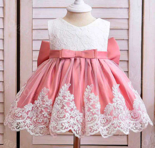 5 Farben: Taufkleid, Ballkleidchen reich bestickt mit schicker Schleife und passendem Haarband