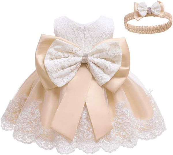 5 Farben: Taufkleid, Ballkleidchen reich bestickt mit schicker Schleife und passendem Haarband