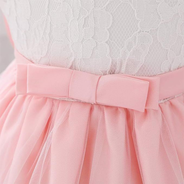 5 Farben: Taufkleid, Ballkleidchen reich bestickt mit schicker Schleife und passendem Haarband