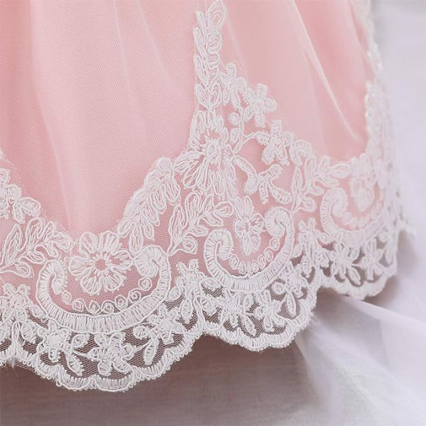 5 Farben: Taufkleid, Ballkleidchen reich bestickt mit schicker Schleife und passendem Haarband