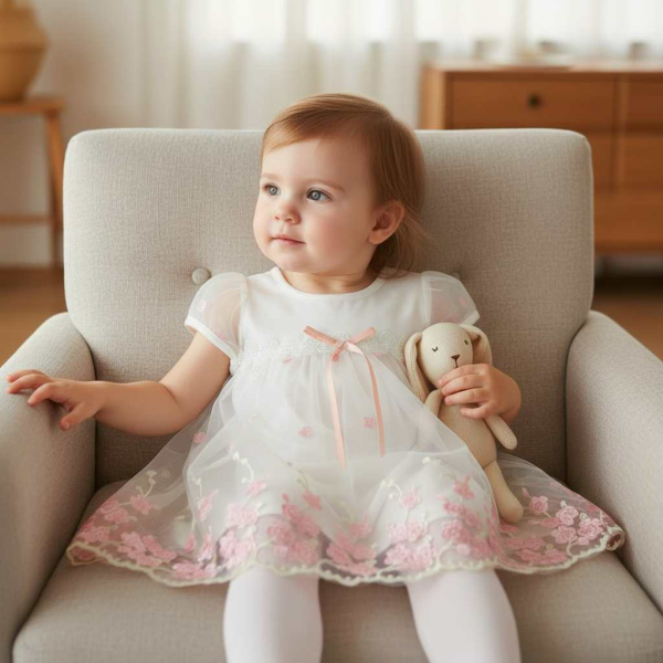 Tunika Kleidchen - kurzärmlig weiss oder rosa, ein Traum mit rosa Blüten....