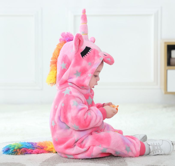 Süsses Einhorn - herziger Plüschoverall rosa für Babygirls