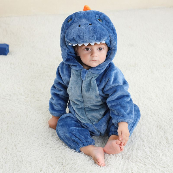 Herziger Dino-Overall aus Plüsch - perfekt für Halloween und Fasnacht!