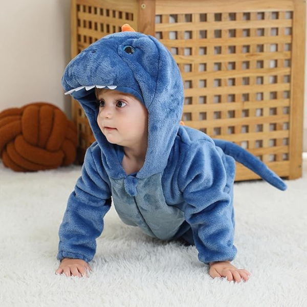 Herziger Dino-Overall aus Plüsch - perfekt für Halloween und Fasnacht!