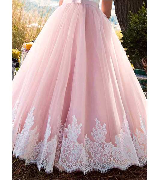Langes Traumkleid, bicolor rosa-weiss - sehr elegant mit Spitzendeko