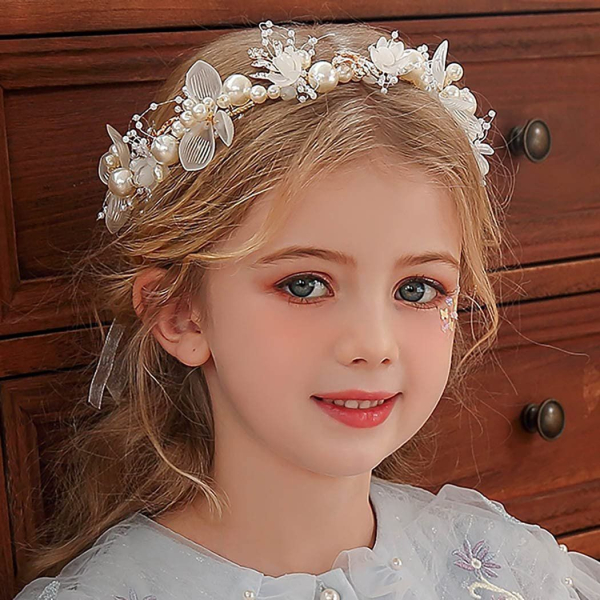 Elfenbeinfarbenes Perlen-Stirnband – Elegante Tiara Für Blumenmädchen, Hochzeit & Festliche Anlässe