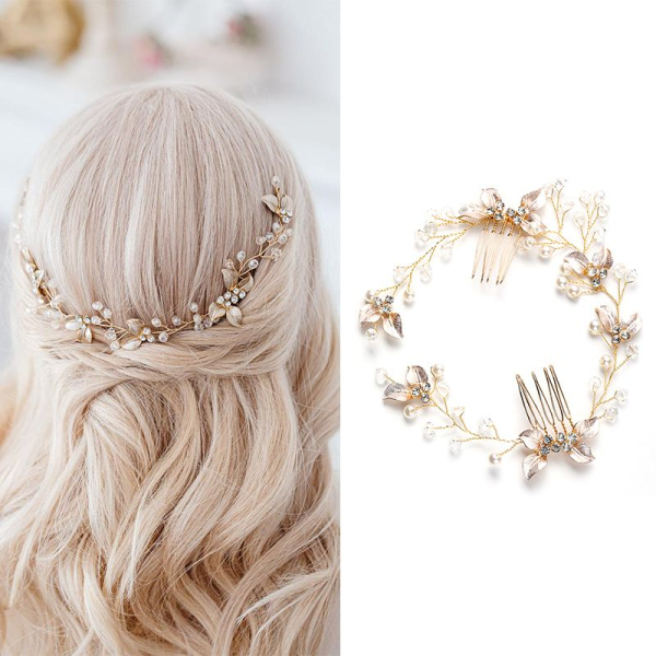 Anglacesmade Braut Stirnband Mit Kristall-Strass – Roségold, Mit Marquise-Steinen & Haarnadeln (für Hochzeit & Festliche Anlässe)